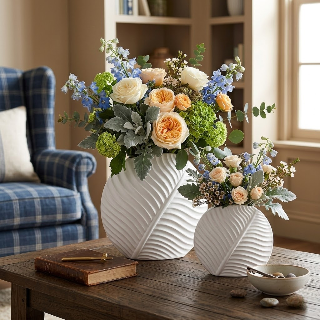 Nordic Minimalist Ceramic Leaf Vase – Elegant Home Decor